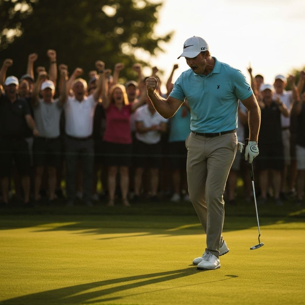 Golfer celebrating victory on the course